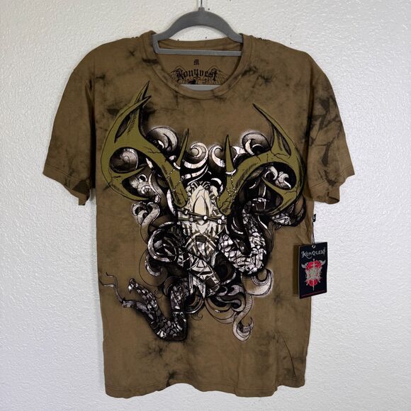 Konquest Shirt Mens Medium Skull Horns Snake Tee Tshirt Y2K Grunge Punk NEW USA - Picture 1 of 10